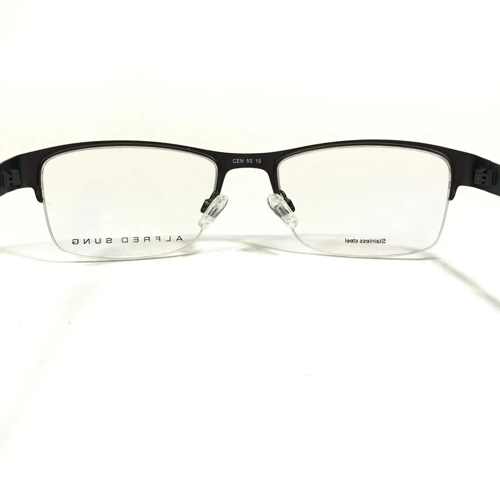 Alfred Sung Eyeglasses Frames AS5112 GUN CEN Rectangular Half Rim 55-19-140